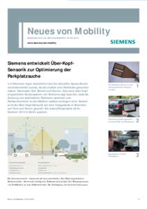 Medienservice von Siemens Mobility | : Siemens entwickelt Über-Kopf-Sensorik zur Optimierung der Parkplatzsuche