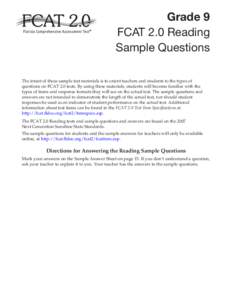 FCAT 2.0 Grade 9 Reading Sample Questions