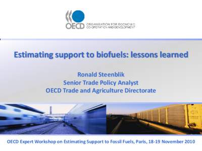 Estimating support to biofuels: lessons learned Ronald Steenblik Senior Trade Policy Analyst OECD Trade and Agriculture Directorate  OECD Expert Workshop on Estimating Support to Fossil Fuels, Paris, 18-19 November 2010