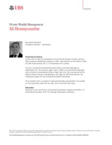 Biography  Private Wealth Management Ali Homayounfar