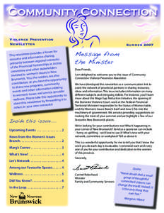 Violence Prevention Newsletter for rovides a forum p r