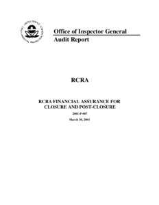 Financial institutions / Institutional investors / Resource Conservation and Recovery Act / United States Environmental Protection Agency / Risk / Government Accountability Office / Assurance services / Insurance / Audit / Auditing / Business / Accountancy