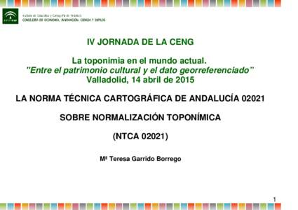 IV JORNADA DE LA CENG La toponimia en el mundo actual. 