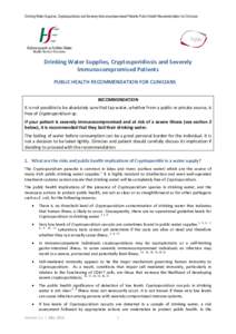 Drinking Water Supplies, Cryptosporidiosis and Severely Immuno-compromised Patients