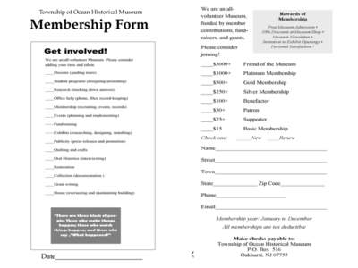 Township of Ocean Historical Museum!  Membership Form! Date_________________________!