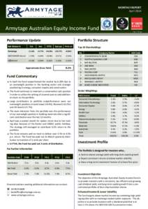 MONTHLY REPORT April 2014 ESTArmytage Australian Equity Income Fund Performance Update