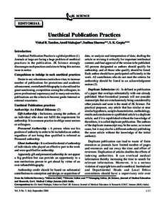 JK SCIENCE  EDITORIAL Unethical Publication Practices Vishal R. Tandon, Annil Mahajan*, Sudhaa Sharma**, S. K. Gupta***