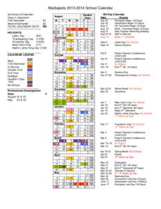 Mediapolis[removed]School Calendar Summary of Calendar: Days in classroom: