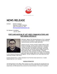 NEWS RELEASE Contact: Kristen Levesque Director of Public Relations[removed], ext. 3223