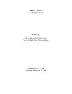 Test Method: [removed]Method 501 Determination of Size Distribution of Particulate Matter from Stationary Sources