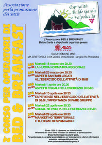 BED & BREAKFAST  2° CORSO PER OPERATORI DI Associazione perla promozione