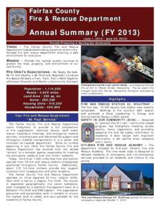 Fairfax County Fire & Rescue Department Annual Summary (FY[removed]July 1, [removed]June 30, 2013) Proudly Protecting & Serving Our Community