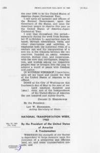 C64  PROCLAMATION 3350—MAY 20, 1960 the year 1960 to be the United States of America-Japan Centennial Year.