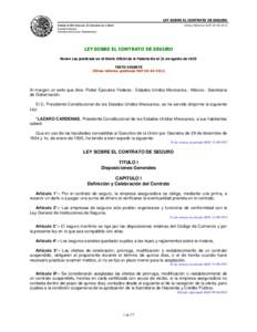 LEY SOBRE EL CONTRATO DE SEGURO CÁMARA DE DIPUTADOS DEL H. CONGRESO DE LA UNIÓN Última Reforma DOFSecretaría General