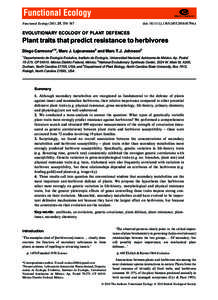 Functional Ecology 2011, 25, 358–367  doi: j01794.x EVOLUTIONARY ECOLOGY OF PLANT DEFENCES