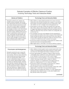 Selected Examples of Effective Classroom Practice Involving Technology Tools and Interactive Media Infants and Toddlers During the earliest years, infants and toddlers interact primarily with people. Their interactions w