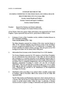 SANCO – D[removed]D[removed]SUMMARY RECORD OF THE STANDING COMMITTEE ON THE FOOD CHAIN AND ANIMAL HEALTH HELD IN BRUSSELS ON 15 & 16 June[removed]Section Animal Health and Welfare)