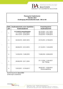 Planung des Studienkurses Matrikel 2014 Studiengang Wirtschaftsinformatik - BW 14 WI Halb- Studienabschnitt an der Staatlichen jahr