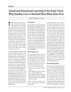 Articles  Social and Emotional Learning in the Early Years: Why Quality Care is Needed Now More than Ever By Marc (Tatanasci) Lalond