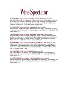 Tablas Creek Vineyard Reviews: Wine Spectator March 2009