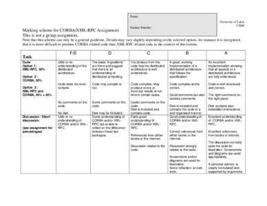 Name:  Marking scheme for CORBA/XML-RPC Assignment. This is not a group assignment.  University of Luton