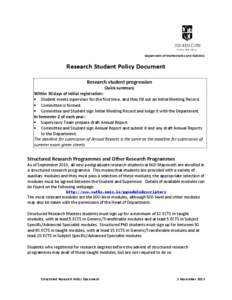Department of Mathematics and Statistics  Research Student Policy Document