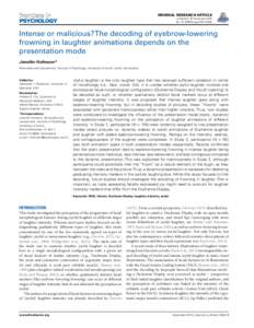 ORIGINAL RESEARCH ARTICLE published: 18 November 2014 doi: fpsygIntense or malicious?The decoding of eyebrow-lowering frowning in laughter animations depends on the