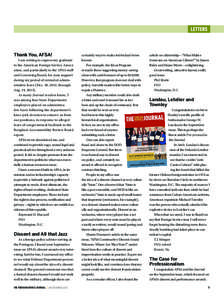 LETTERS  Thank You, AFSA! I am writing to express my gratitude to the American Foreign Service Association, and particularly to the AFSA staff and Governing Board, for your support