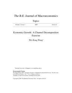 The B.E. Journal of Macroeconomics Topics Volume 7, Issue[removed]