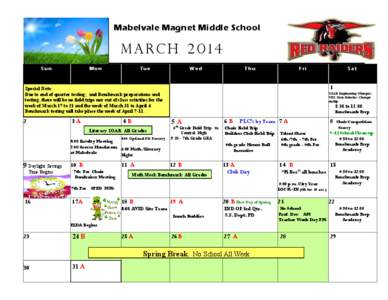 Mabelvale Magnet Middle School  M a rc h[removed]Sun  Mon