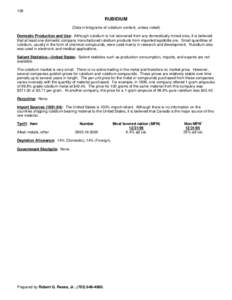 136  RUBIDIUM (Data in kilograms of rubidium content, unless noted) Domestic Production and Use: Although rubidium is not recovered from any domestically mined ores, it is believed that at least one domestic company manu