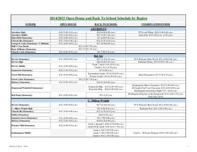 [removed]Open House and Back To School Schedule by Region SCHOOL OPEN HOUSE  Aberdeen High