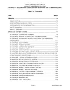SDDOT CONSTRUCTION MANUAL PROJECT MANAGEMENT SECTION CHAPTER 7 – DOCUMENTING CONTRACT ITEM QUANTITIES AND PAYMENT AMOUNTS TABLE OF CONTENTS ITEM