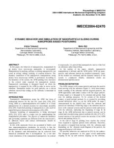 Proceedings of IMECE’[removed]ASME International Mechanical Engineering Congress Anaheim, CA, November 13-19, 2004 IMECE2004-62470