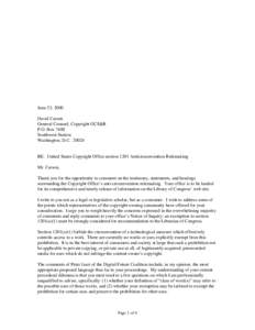 June 23, 2000 David Carson General Counsel, Copyright GC/I&R P.O. Box 7400 Southwest Station Washington, D.C[removed]