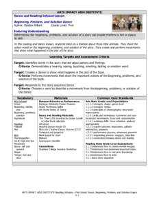 ARTS IMPACT AIDE INSTITUTE Dance and Reading Infused Lesson Beginning, Problem, and Solution Dance Author: Debbie Gilbert Grade Level: First