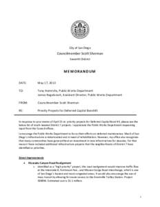 City of San Diego  Councilmember Scott Sherman Seventh District  MEMORANDUM