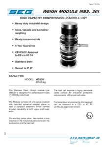 Spec. F31-23e  WEIGH MODULE MBS, 20t HIGH CAPACITY COMPRESSION LOADCELL UNIT • Heavy duty industrial design • Silos, Vessels and Container