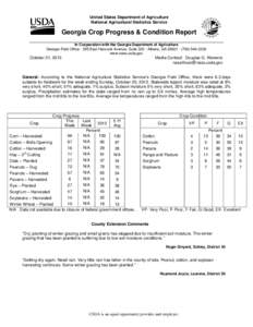 United States Department of Agriculture National Agricultural Statistics Service Georgia Crop Progress & Condition Report In Cooperation with the Georgia Department of Agriculture Georgia Field Office · 355 East Hancock