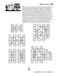 ◗ Number Weavers ● While in Texas, you meet some native number weavers, who weave patterns from left to right based on numerical relationships. They weave on numbered posts, ordered from a high of 99 to a low of 0. A