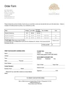 Order Form MAYFORD WINES ABNPO Box 31, Porepunkah VIC 3740 Australia