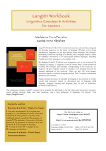 Lang101 Workbook Linguistics Exercises & Activities for Starters Madalena Cruz-Ferreira Sunita Anne Abraham