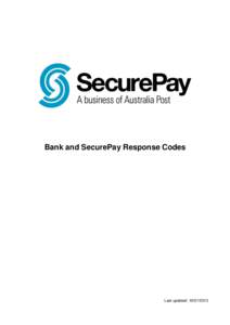 Bank and SecurePay Response Codes  Last updated: [removed] Bank Response Codes for Credit Card Transactions Response Text