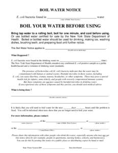 Boil Water Notice - E. coli Bacteria