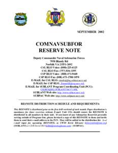 SEPTEMBER[removed]COMNAVSUBFOR RESERVE NOTE Deputy Commander Naval Submarine Forces 7958 Blandy Rd