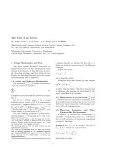 The Title of an Article Dr. Author Jonesa , R. de Maasay , X.-Y. Wangb and A. She eldaz a Mathematics and Computer Science Division, Elsevier Science Publishers B.V., P.O. Box 103, 1000 AC Amsterdam, The Netherlands