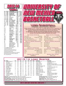 [removed]Schedule Date	 UNM Rk	 Opponent (Rank)	 Time	 Chan./Res. 11.2	23/20	(Ex.)EASTERN NEW MEXICO	MWN	 W 87-68