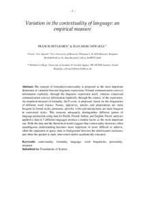 -1-  Variation in the contextuality of language: an empirical measure  FRANCIS HEYLIGHEN* & JEAN-MARC DEWAELE**