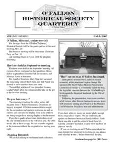 O’Fallon Historical Society Quarterly O’Fallon, Illinois VOLUME 11 ISSUE 1