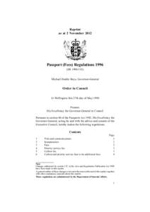 Reprint as at 2 November 2012 Passport (Fees) Regulations[removed]SR[removed]Michael Hardie Boys, Governor-General